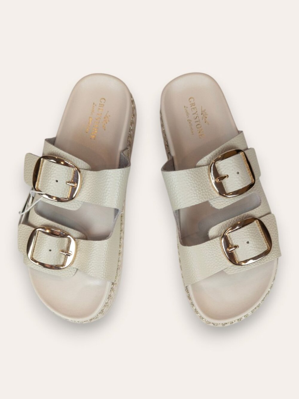 Greystone Vivienne Creme Leather Slide Sandals Size 8 NIB